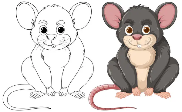 Vector Illustration Two Cartoon Mice Colored Outlined — Stock Vector