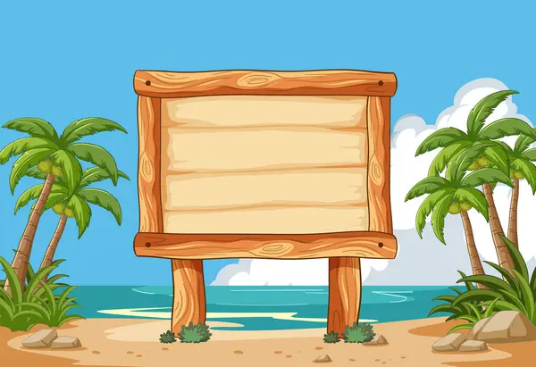 Cartello Legno Bianco Una Spiaggia Soleggiata — Vettoriale Stock