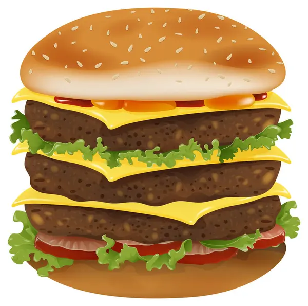 Grafika Wektorowa Ułożonego Potrójnego Cheeseburgera — Wektor stockowy