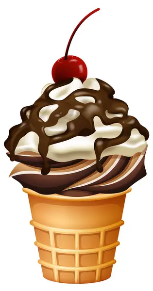 Векторная Иллюстрация Конуса Мороженого Шоколадным Верхом Векторная Графика