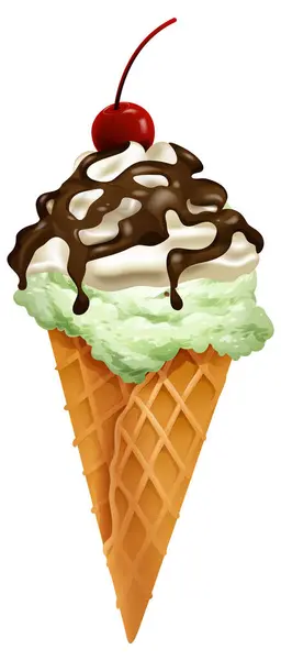 ミントアイスクリームコーンのベクトルイラスト ストックイラスト