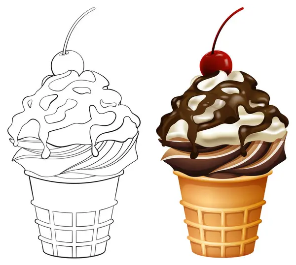 Vektorová Ilustrace Dvou Kuželů Zmrzliny Royalty Free Stock Vektory