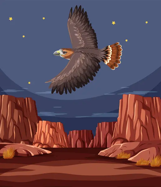 砂漠の渓谷で飛んでいる雄大な鳥 — ストックベクタ