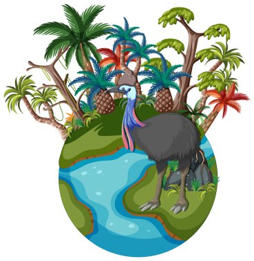 Zengin, canlı bir tropikal adada Cassowary.