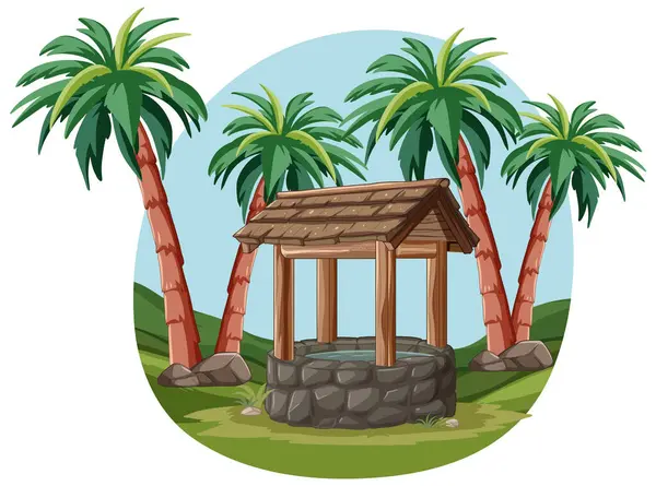 Illustration Well Palm Trees Διανυσματικά Γραφικά