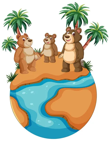 三只熊站在一个小岛上 免版税图库矢量图片