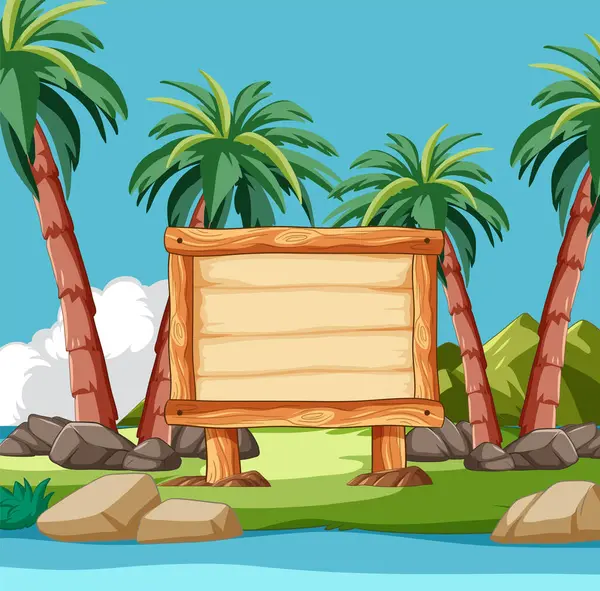 Tropik Bir Plajda Palmiye Ağaçları Olan Ahşap Bir Tabela Telifsiz Stok Vektörler