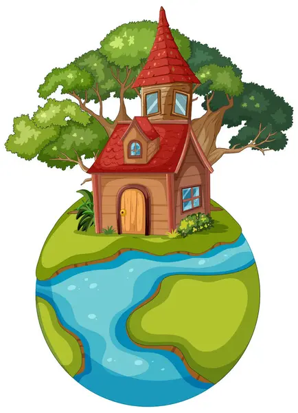 Illustration Quaint House Small Globe Vector de stock