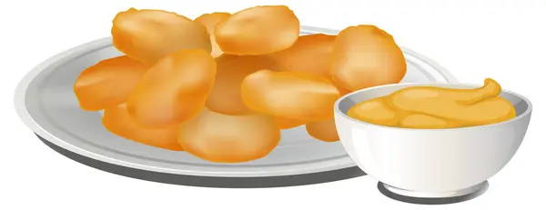 鸡块盘和一碗酱汁 矢量图形