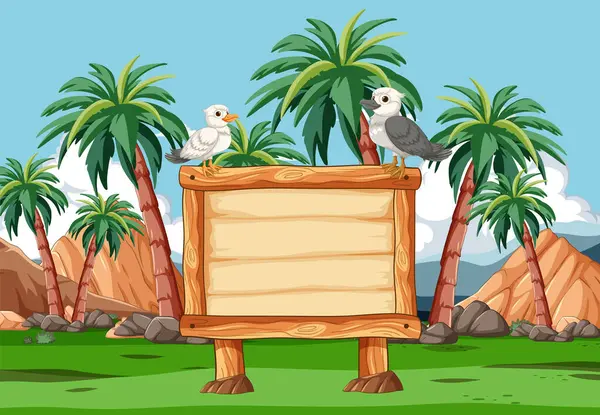 Two Birds Perched Sign Tropical Setting — Vettoriale Stock