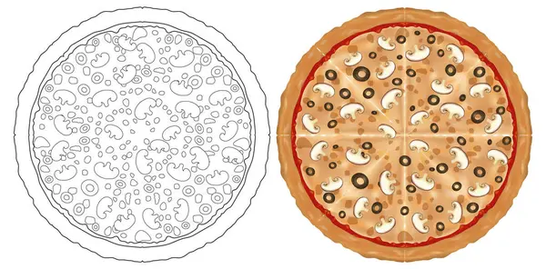 Vector Illustration Uncooked Cooked Pizza — Vettoriale Stock