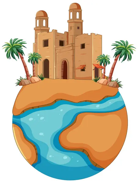 Illustration Small Earth Desert Oasis — Vettoriale Stock