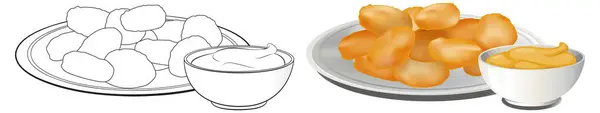 Plates Snacks Dipping Sauces Vector Art — стоковый вектор