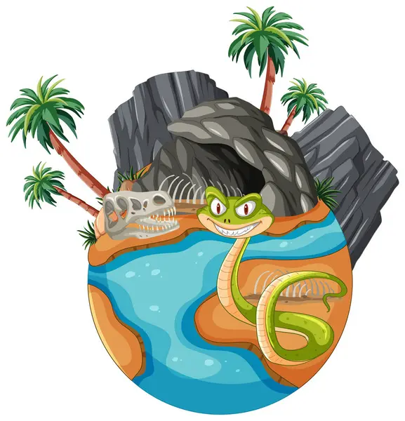 热带小岛上五彩斑斓的蛇 图库矢量图片