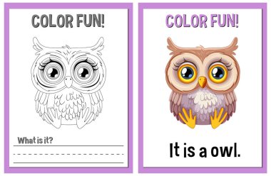 Educational coloring pages featuring a cute owl clipart