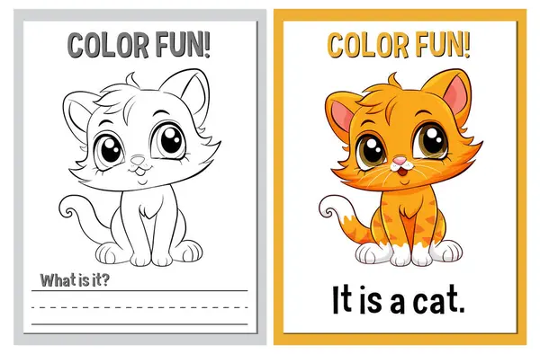 Páginas Libros Para Colorear Con Lindo Tema Gato — Vector de stock