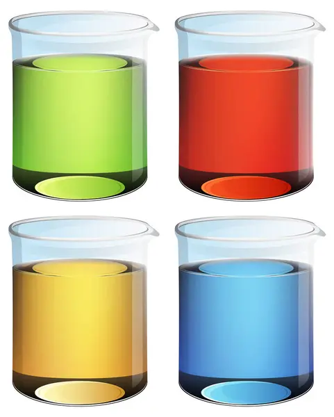 Four Beakers Filled Different Colored Liquids — Stock Vector