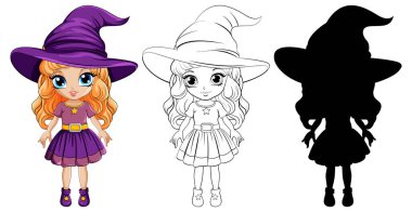 Renkli, özet ve siluet cadı çizimleri