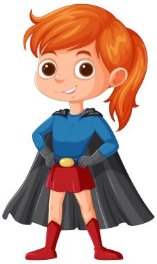 Cartoon of a cheerful young girl dressed as superhero clipart