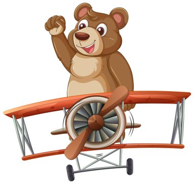 Çizgi film ayısı eski moda bir uçağı kullanıyor.