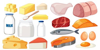 Vector illustrations of dairy and meat products clipart