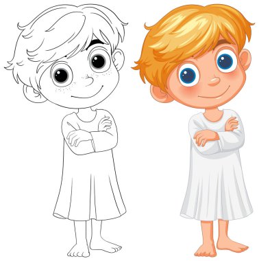 Mutlu bir gencin renkli ve çizgi sanatı