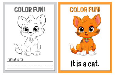 Coloring and learning activity with cute cat clipart