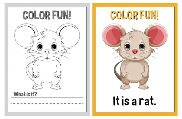 Coloring Finished Illustration Cute Rat — 图库矢量图片