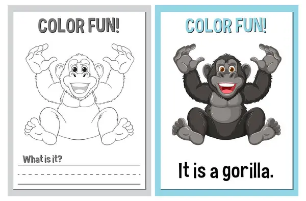 Coloring Pages Featuring Cheerful Gorilla — Stock Vector