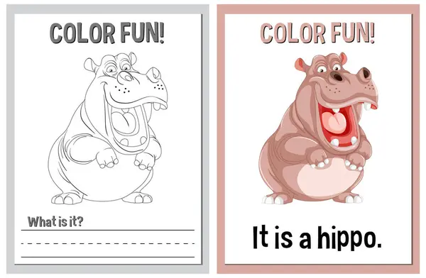 stock vector Educational coloring sheets featuring a cartoon hippo