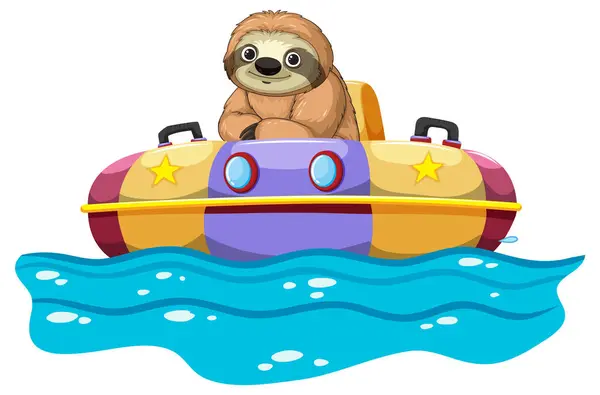 Cheerful Sloth Riding Colorful Bumper Boat Vektorová Grafika