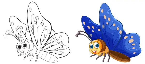 2つの蝶 1つの色と1つのラインアート ベクターグラフィックス