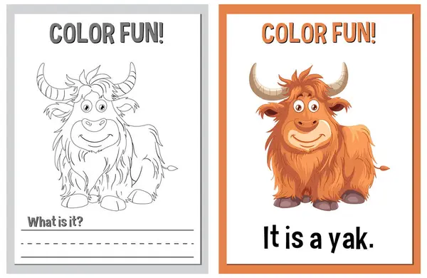 Coloring Learning Activity Featuring Yak Vettoriali Stock Royalty Free