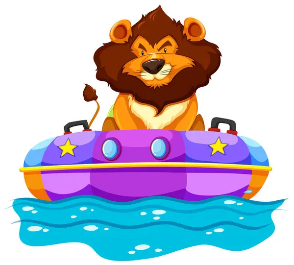 Leão Dos Desenhos Animados Dirigindo Barco Vibrante Pára Choques Vetor De Stock