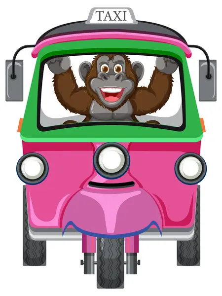 Neşeli Bir Taksi Kullanan Mutlu Bir Maymun Stok Vektör