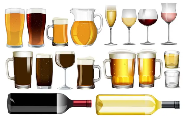 Vektorová Ilustrace Různých Alkoholických Nápojů Royalty Free Stock Ilustrace