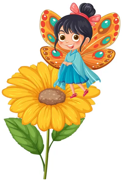 Ilustrasi Seorang Gadis Dengan Sayap Kupu Kupu Pada Bunga Stok Ilustrasi Bebas Royalti