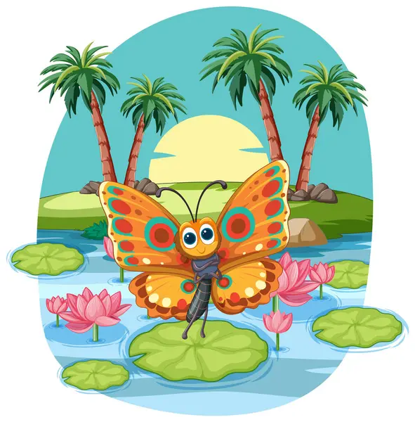 Vektorová Ilustrace Motýlí Dívky Mezi Liliemi Royalty Free Stock Vektory