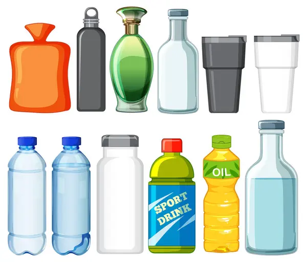 Collection Different Types Bottles Containers Vector de stoc