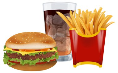 Hamburger, patates kızartması ve soda vektörü grafiği
