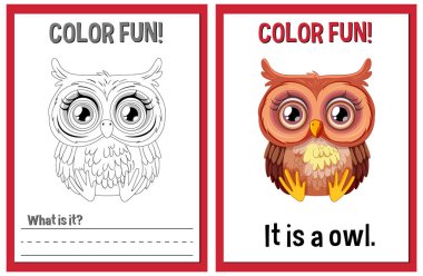 Coloring book pages featuring a cartoon owl clipart