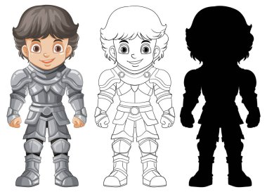Vector illustration of knight in three development stages clipart