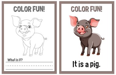Coloring and learning activity with a pig theme clipart