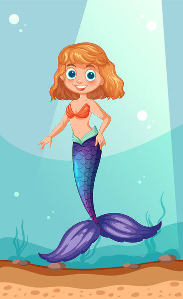 Vector illustration of a happy mermaid underwater