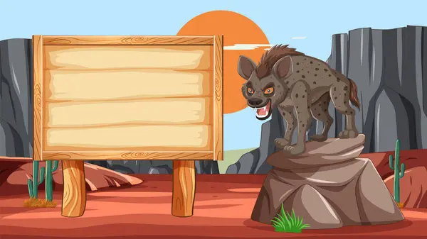 Cartoon Hyena Stands Next Blank Signboard Stock Illustration