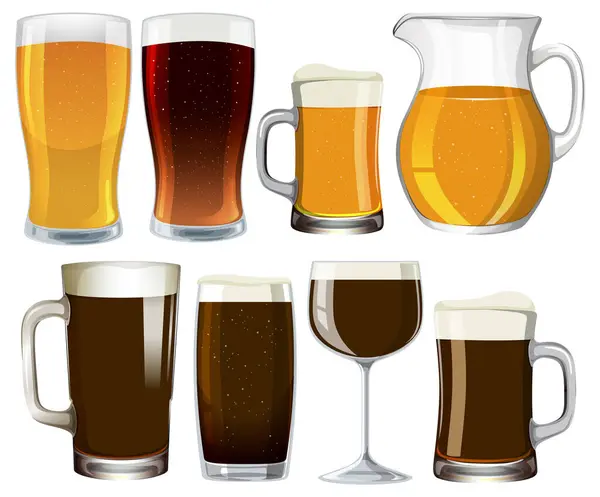 stock vector Collection of different beer types in glasses
