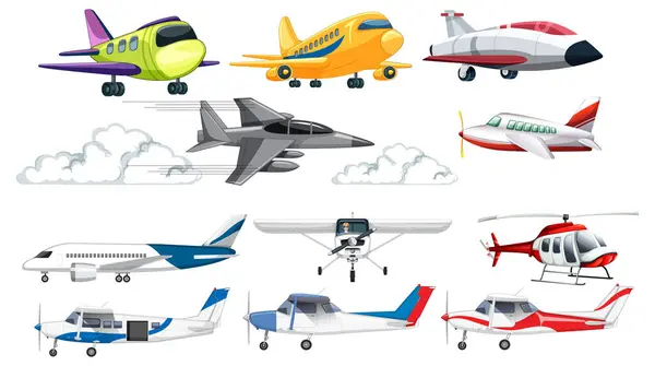 Stock vector Colorful vector illustrations of various aircraft types