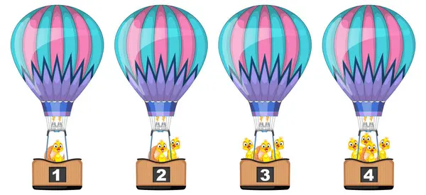 Quatro Balões Quente Transportando Animais Adoráveis Vetores De Stock Royalty-Free