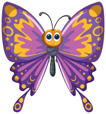 Neşeli bir ifadeyle parlak renkli bir kelebek