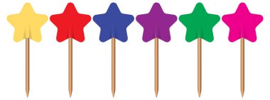 Bir sırada beş parlak yıldız şekilli itme iğnesi